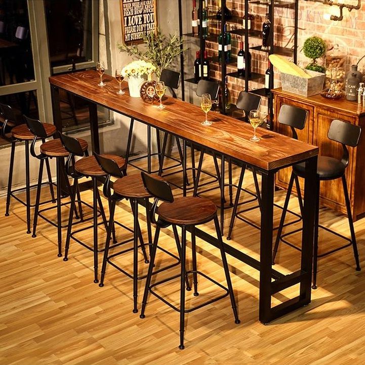 Ensemble de Table de Bar industriel 1/6/11 pièces, Table de comptoir rectangulaire en bois de pin avec tabourets hauts
