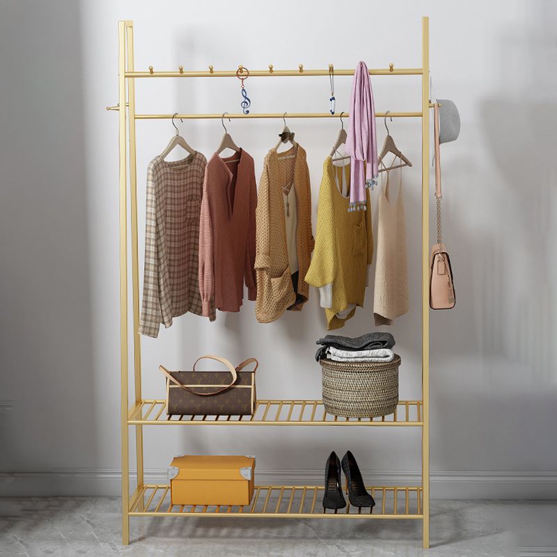 Arbre de salle industriel à entrée avec deux étagères de rangement, support de hall avec deux rails suspendus