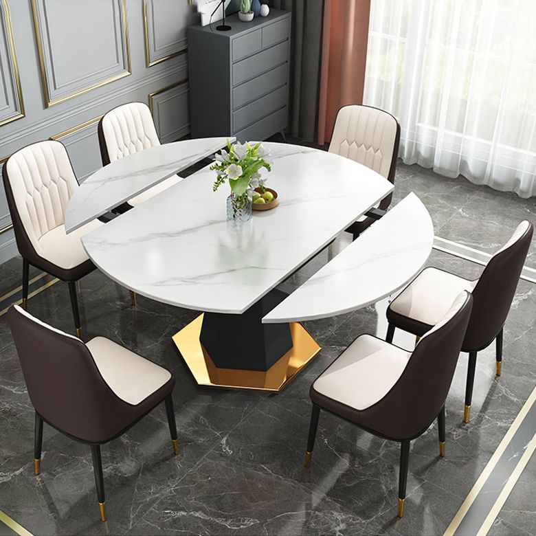 53.1''L Traditional Luxury Dining Table White Sintered Stone Round Table for Home Clearhalo ' dining_table' 'Dining Tables & Seating' 'Dining Tables' 'furn' 'furn_dining_table' 'Furniture' 'furniture_dining_table' 'Kitchen & Dining Furniture' 'kitchen&dining_furn' 'kitchen' 'kitchen_dining_table' 1200x1200_c03743c9-2368-4829-8ecf-32ee351bea81