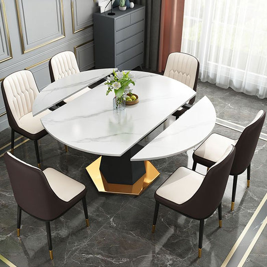 53.1''L Traditional Luxury Dining Table White Sintered Stone Round Table for Home Clearhalo ' dining_table' 'Dining Tables & Seating' 'Dining Tables' 'furn' 'furn_dining_table' 'Furniture' 'furniture_dining_table' 'Kitchen & Dining Furniture' 'kitchen&dining_furn' 'kitchen' 'kitchen_dining_table' 1200x1200_c03743c9-2368-4829-8ecf-32ee351bea81