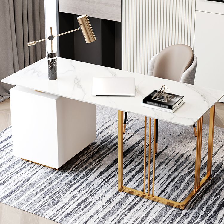 Glam 3-drawer Office Desk Rectangular Sintered Stone Home Desk Clearhalo 'furn' 'furn_office_desk' 'Furniture' 'furniture_office_desk' 'Office Desks' 'Office Furniture' 'office_desk' 1200x1200_c0395798-c8b4-49ee-9902-30011a5e77dc