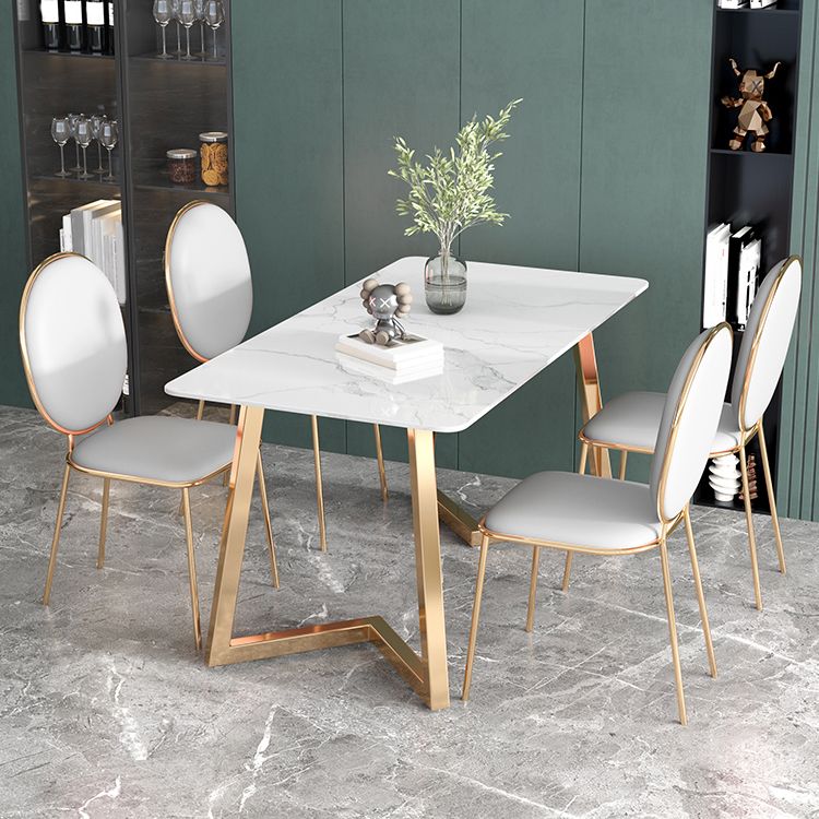 Glam Iron Dinette Set 1/2/5 Pieces Rectangle Dining Table Set with White Sintered Stone Clearhalo 'Dining Room Sets' 'Dining Tables & Seating' 'dining_room_set' 'furn' 'furn_dining_room_set' 'Furniture' 'furniture_dining_room_set' 'Kitchen & Dining Furniture' 1200x1200_c0399363-b6af-4aff-ae6d-df5c9b92e424