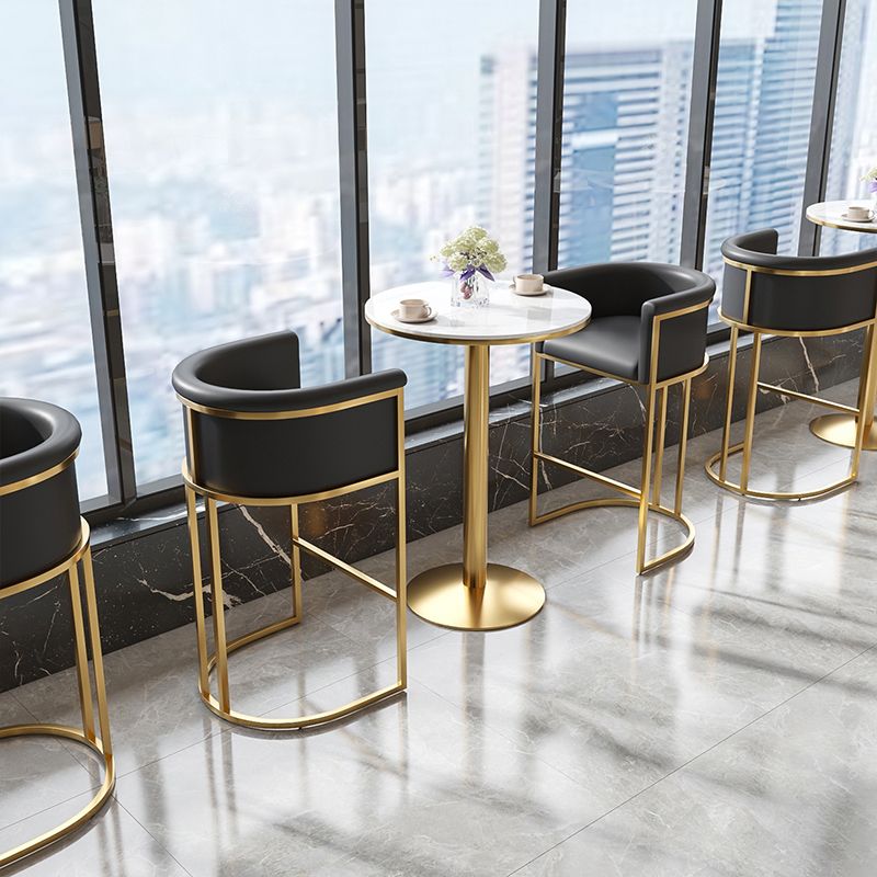 White Stone Bar Dining Table Traditional Luxury Bar Table with Gold Base Clearhalo 'Bar Furniture' 'Bar Tables' 'bar_tables' 'furn' 'furn_bar_tables' 'Furniture' 'Kitchen & Dining Furniture' 1200x1200_c03b3960-71bf-4615-a04f-f2b2aea8a998