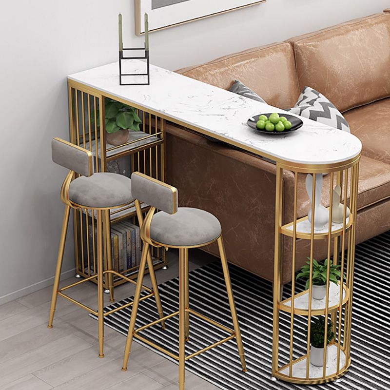 Glam Style Upholstered Barstool Round Bar Height Stool with Gold Frame Clearhalo 'Bar Furniture' 'Bar Stools' 'bar_stools' 'furn' 'furn_bar_stools' 'Furniture' 'Kitchen & Dining Furniture' 1200x1200_c03ed181-8b14-424b-9c78-f41f0104b91c