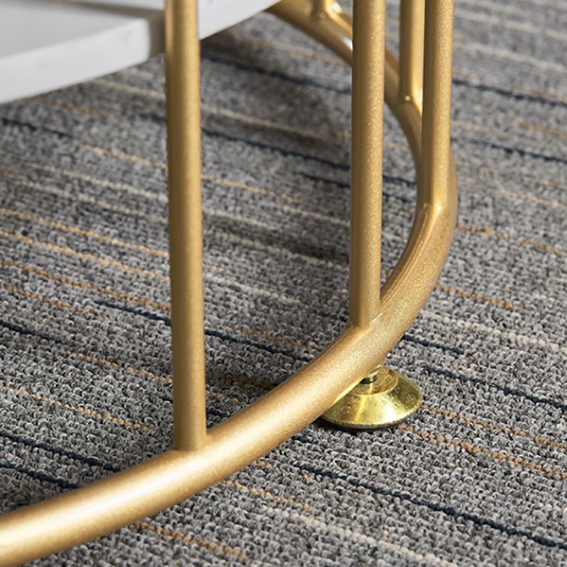 Glam Oval Coffee Table with Marble Top and Storage Shelf and Steel Base