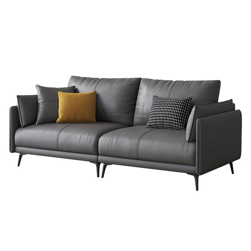 Contemporary Genuine Leather Square Arm Standard Sofa with Loose Back for Living Room