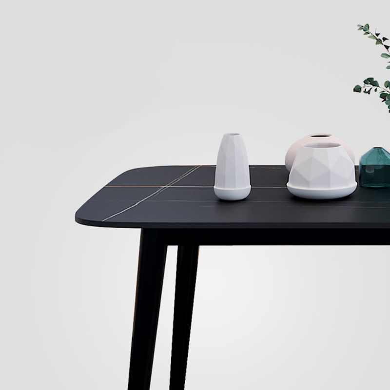 Rectangle Black Base Dining Table Modern Stone 4 Iron Legs Table Clearhalo 'Dining Tables & Seating' 'Dining Tables' 'dining_table' 'furn' 'furn_dining_table' 'Furniture' 'Kitchen & Dining Furniture' 1200x1200_c047c18f-b83f-4ee4-b6d0-61a7f5ff8bf9