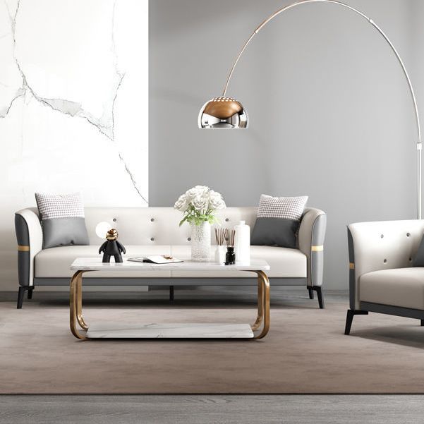 Faux Leather Sofa 27.55" D x 26.37" H Tuxedo  Arm Sofa for Living Room