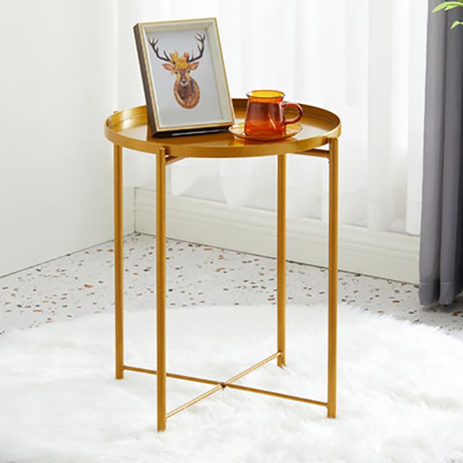 Tavolino rotondo in metallo della metà del secolo gambe trasversali diagnostruiti da 17,72 "