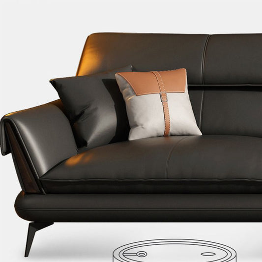 Glam Stationary Genuine Leather Living Room Flared Arm Cushions Sofa Chaise