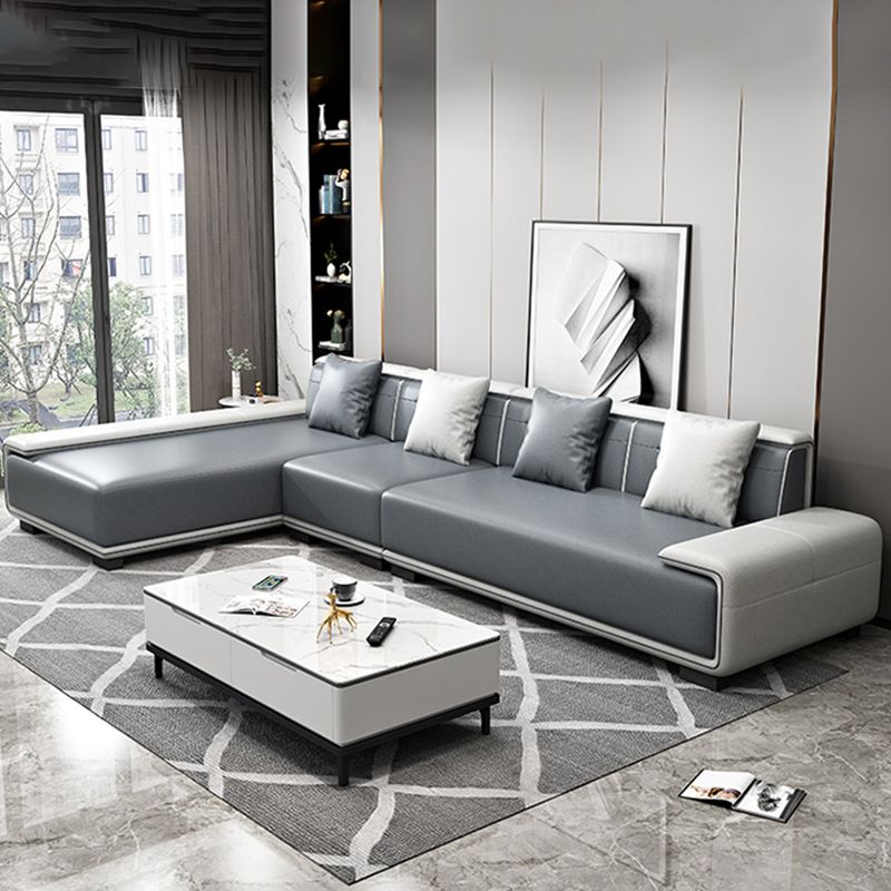Faux Ledersofa & Chaise mit Kissen modern u Sofa in Grau - 29,53 "H.