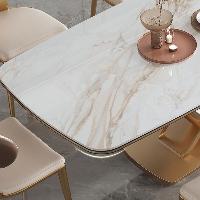 Dining Room Set Modern Sintered Stone Table with Gold Metal Base Rectangle Dining Set for Restaurant Clearhalo 'Dining Room Sets' 'Dining Tables & Seating' 'dining_room_set' 'furn' 'furn_dining_room_set' 'Furniture' 'furniture_dining_room_set' 'Kitchen & Dining Furniture' 'kitchen&dining_furn' 'kitchen' 1200x1200_c0582583-a508-46ba-9a6a-4b8622d2e273