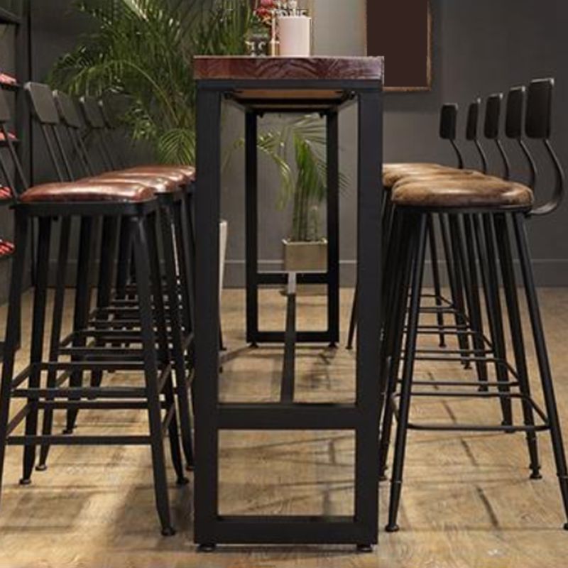Mesa de bar rectangular contemporánea, mesa de comedor de madera maciza con base de caballete