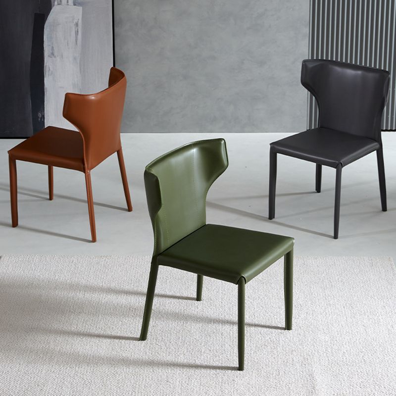 Contemporary Leather Dining Chair Wingback Side Chair in Matte Finish for Kitchen
