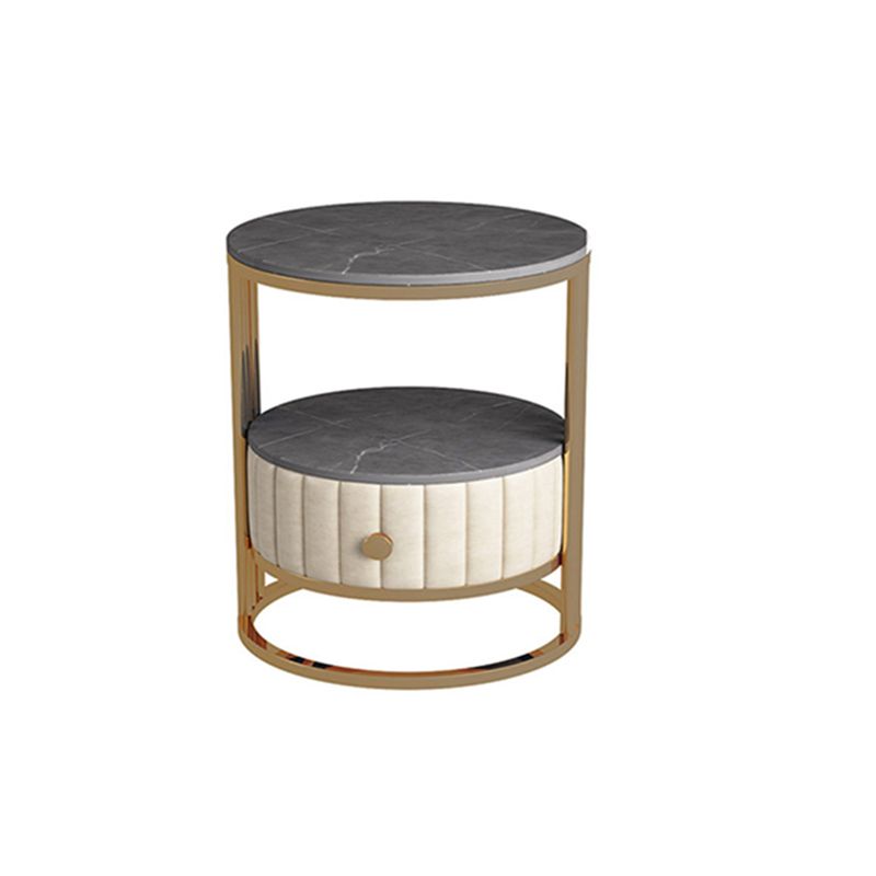 23.6" Tall Modern Slate Round Side Table Steel Frame End Table with Storage
