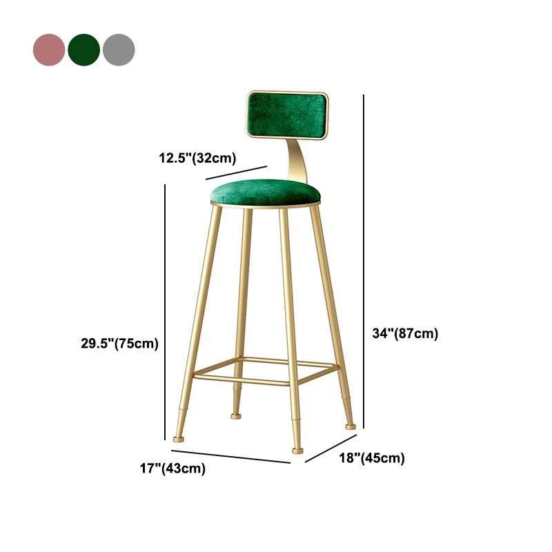 Nordic Style Backrest Counter Stool Iron Cafe Bar Stool with Velvet Cushion and Pedal Clearhalo 'Bar Furniture' 'Bar Stools' 'bar_stools' 'furn' 'furn_bar_stools' 'Furniture' 'furniture_bar_stools' 'Kitchen & Dining Furniture' 1200x1200_c0672b00-866b-4cb1-ba42-61fce4b84084