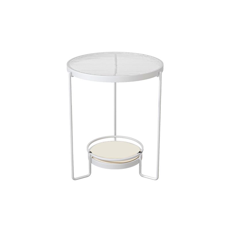 Modern 23.62" Tall Iron Frame End Table Round Glass Top Side Table with Shelf