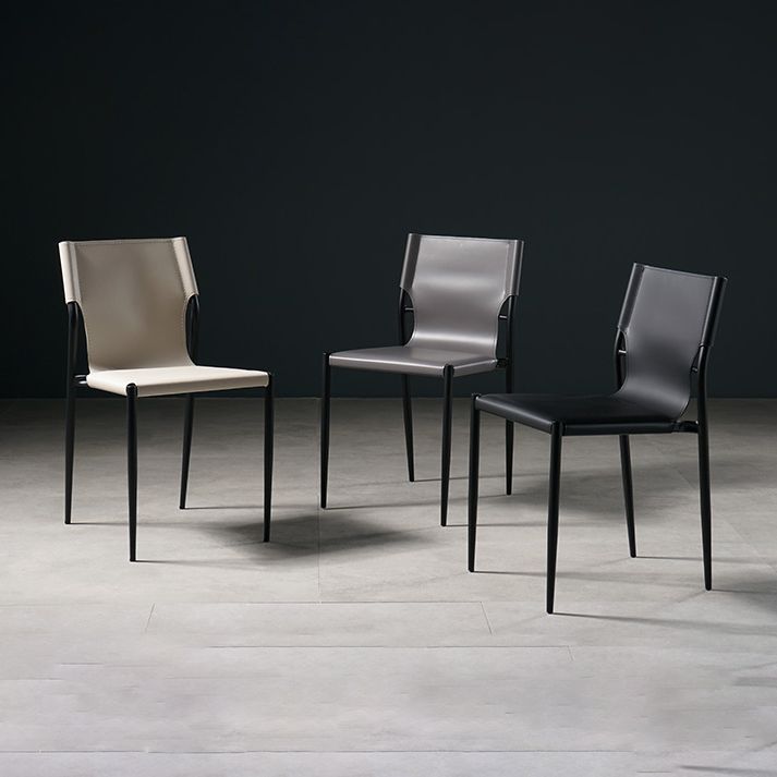 Industrial Style Leather Dining Side Chair Solid Back Armless Dining Chair Clearhalo ' kitchen&dining_furn' 'Dining Chairs' 'Dining Tables & Seating' 'dining_chair' 'furn' 'furn_dining_chair' 'Furniture' 'furniture_dining_chair' 'Kitchen & Dining Furniture' 'kitchen' 1200x1200_c06cacb3-2c68-4f79-b3fb-d0c2d070ef30