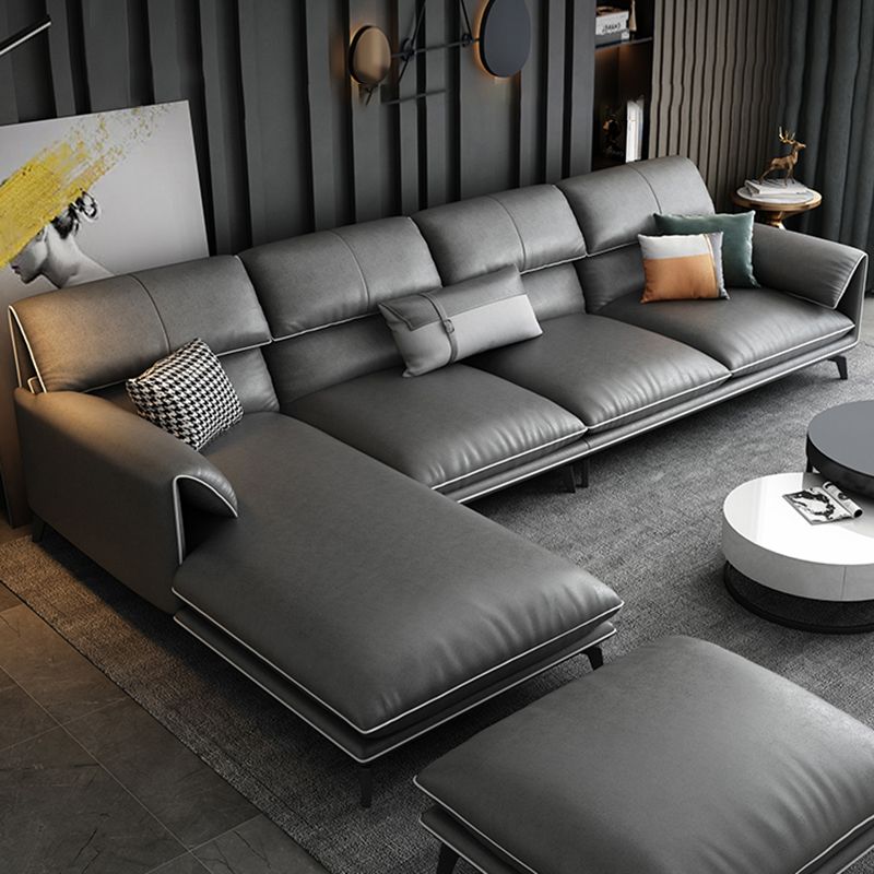 35"H Contemporary Sectional Sofa Leather Grey Stationary Sectionals Clearhalo 'furn' 'furn_sectionals' 'Furniture' 'Living Room Furniture' 'Sectionals' 1200x1200_c06e224f-d026-466c-9061-159491f9a737