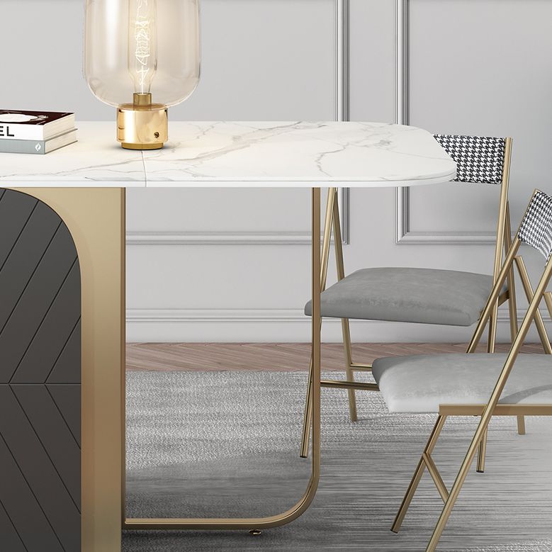 Modern Rectangle Dining Table Sintered Stone Drop-Leaf 63" Table with Gold Frame Clearhalo ' dining_table' 'Dining Tables & Seating' 'Dining Tables' 'furn' 'furn_dining_table' 'Furniture' 'furniture_dining_table' 'Kitchen & Dining Furniture' 'kitchen&dining_furn' 'kitchen' 'kitchen_dining_table' 1200x1200_c06eb5a3-4318-4dff-9860-287054dd35f8