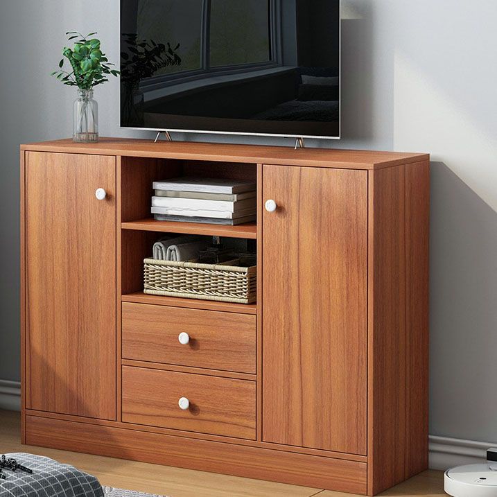 Contemporary TV Stand Console Wooden TV Stand with Drawers and Doors , 12" D X 31.5" H Clearhalo 'furn' 'furn_tv_stands_entertainment_centers' 'Furniture' 'Living Room Furniture' 'TV Stands & Entertainment Centers' 'TV Stands & Media Storage Furniture' 'tv_stands_entertainment_centers' 1200x1200_c0714ada-db3e-44ac-83df-870d41d483f4