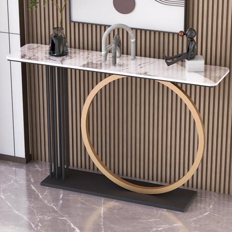 Glam Console Table Stone Rectangle Accent Table in Black , 12 Inch Wide