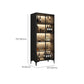 Contemporary Faux Wood Display Stand Glass Doors Storage Cabinet for Dining Room