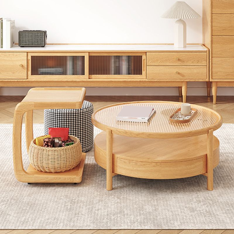 Tropischer Couchtisch, Couchtisch aus massivem Holz mit Stauraum