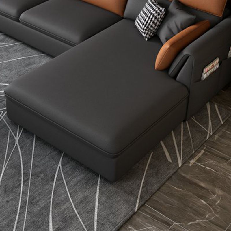 Modern Stain Resistant Faux Leather Pillow Top Arm Sofa with Bolster Pillows Clearhalo 'furn' 'furn_sectionals' 'Furniture' 'furniture_sectionals' 'kitchen' 'kitchen_sectionals' 'Living Room Furniture' 'Sectionals' 1200x1200_c07cab32-132d-4431-b4d1-1a5412a543c8