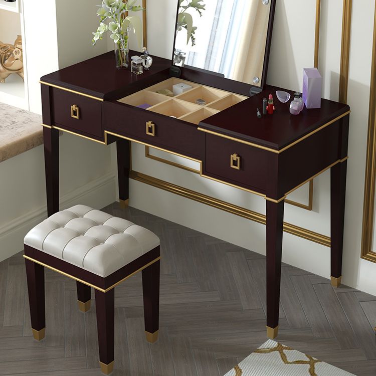 Solid Wood Make-up Vanity Mirrored Vanity Set with Padded Stool Clearhalo 'Bedroom Furniture' 'furn' 'furn_makeup_vanities' 'Furniture' 'Makeup Vanities' 'makeup_vanities' 1200x1200_c08221e7-a0e5-42a8-9317-e08fa4cc51dc