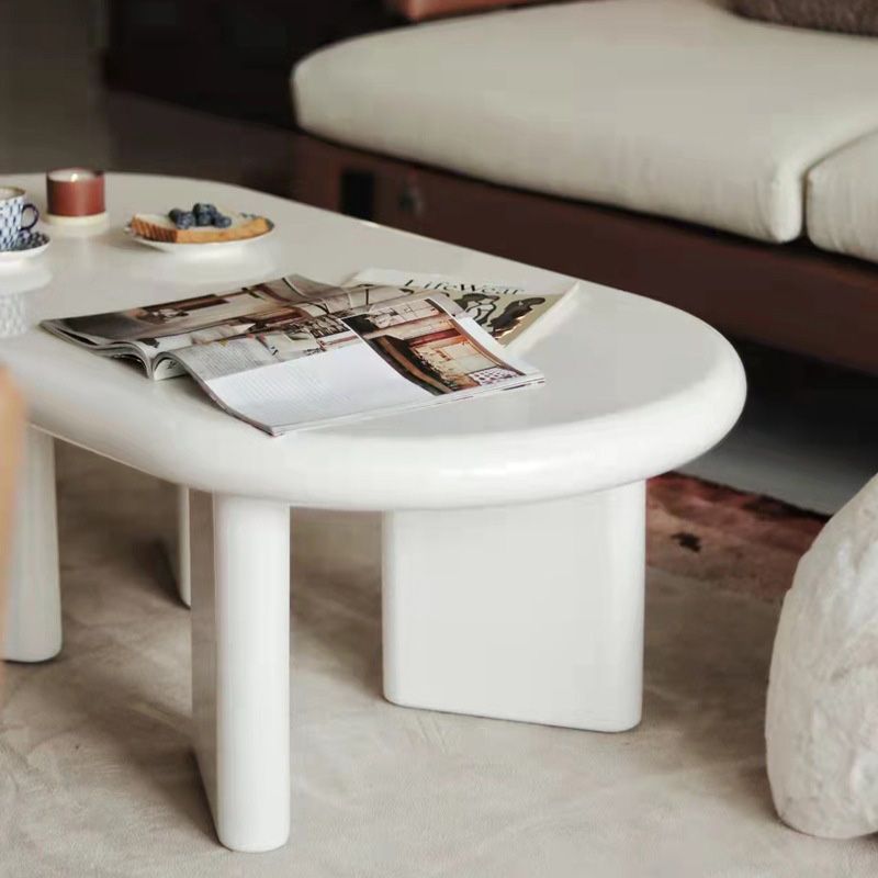 Tavolino da caffè ovale moderno in legno con 4 gambe in bianco/giallo