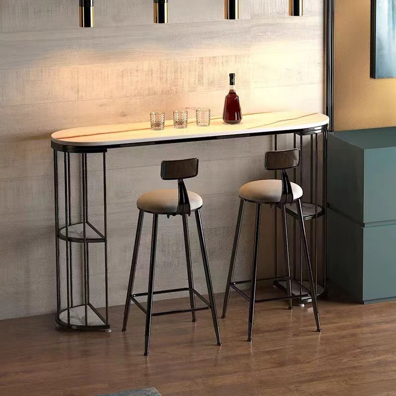 Glam Sintered Stone Bistro Bar Table Oval Metal Base Bar Table with Storage Clearhalo 'Bar Furniture' 'Bar Tables' 'bar_tables' 'furn' 'furn_bar_tables' 'Furniture' 'Kitchen & Dining Furniture' 1200x1200_c0974a56-cce3-4af7-bc28-726ac89a9ed7