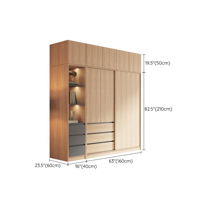 Modern Light Wood Finish Cabinet with Drawers Manufactured Wood Storage Cabinet