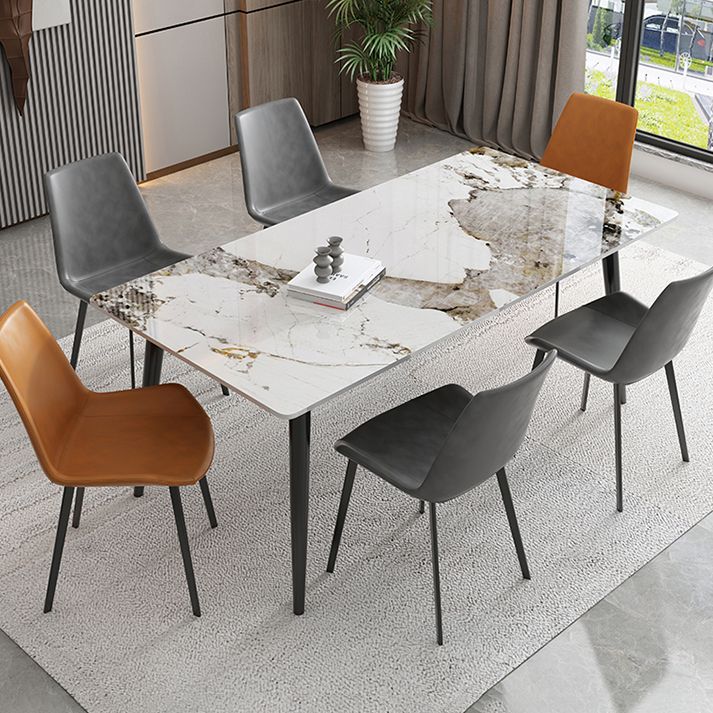 Industrial Style Rectangle Dining Table Stone Dinner Table with Metal 4 Legs Clearhalo ' dining_table' 'Dining Tables & Seating' 'Dining Tables' 'furn' 'furn_dining_table' 'Furniture' 'furniture_dining_table' 'Kitchen & Dining Furniture' 'kitchen&dining_furn' 'kitchen' 'kitchen_dining_table' 1200x1200_c09cdd13-c8e1-4a96-9dd1-0438091b3b3c