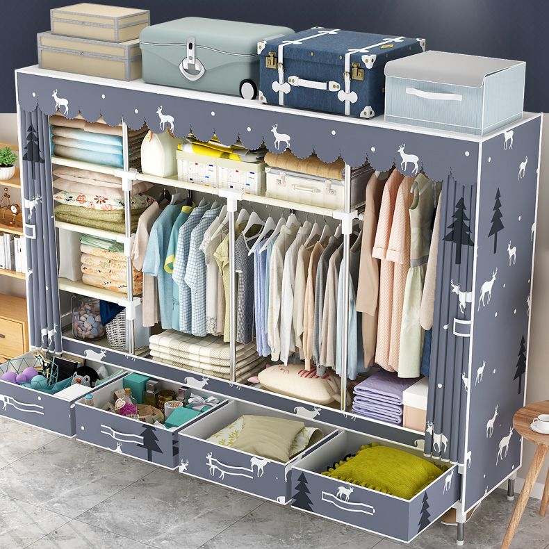 Steel Frame Wardrobe Cabinet Modern Style Wardrobe Armoire with Drawer Clearhalo 'Armoires & Wardrobes' 'armoires_wardrobes' 'Bedroom Furniture' 'furn' 'furn_armoires_wardrobes' 'Furniture' 1200x1200_c09d02e3-0a06-4381-9fb7-72fb2c12fc8e