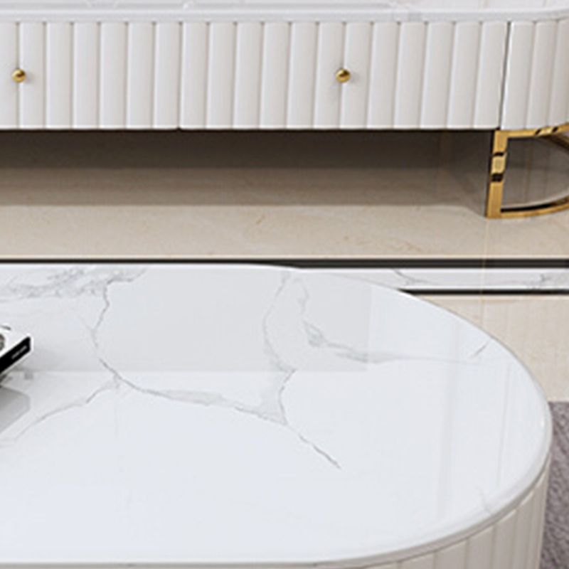 Oval Shape Coffee Desk Luxury Sintered Stone Top with Drawer