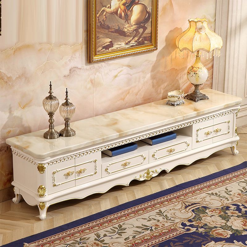 Support multimédia TV moderne Console multimédia TV en marbre avec 2 tiroirs