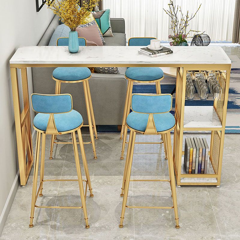 Glam White Marble Bar Dining Table Iron Double Pedestal Bistro Table with Shelve Clearhalo 'Bar Furniture' 'Bar Tables' 'bar_tables' 'furn' 'furn_bar_tables' 'Furniture' 'furniture_bar_tables' 'Kitchen & Dining Furniture' 'kitchen&dining_furn' 'kitchen' 1200x1200_c0a51d82-c522-4606-a0a7-34c21566f396