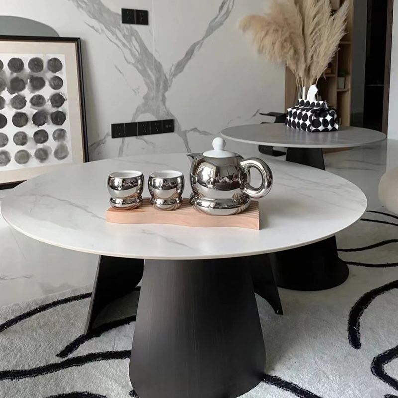 2-Piece Slate Round Coffee Table Set Modern White Simple Cocktail Table Clearhalo 'Coffee & Accent Tables' 'Coffee Tables' 'coffee_tables' 'furn' 'furn_coffee_tables' 'Furniture' 'Living Room Furniture' 1200x1200_c0ad3651-a36a-4958-ad24-922137214a47