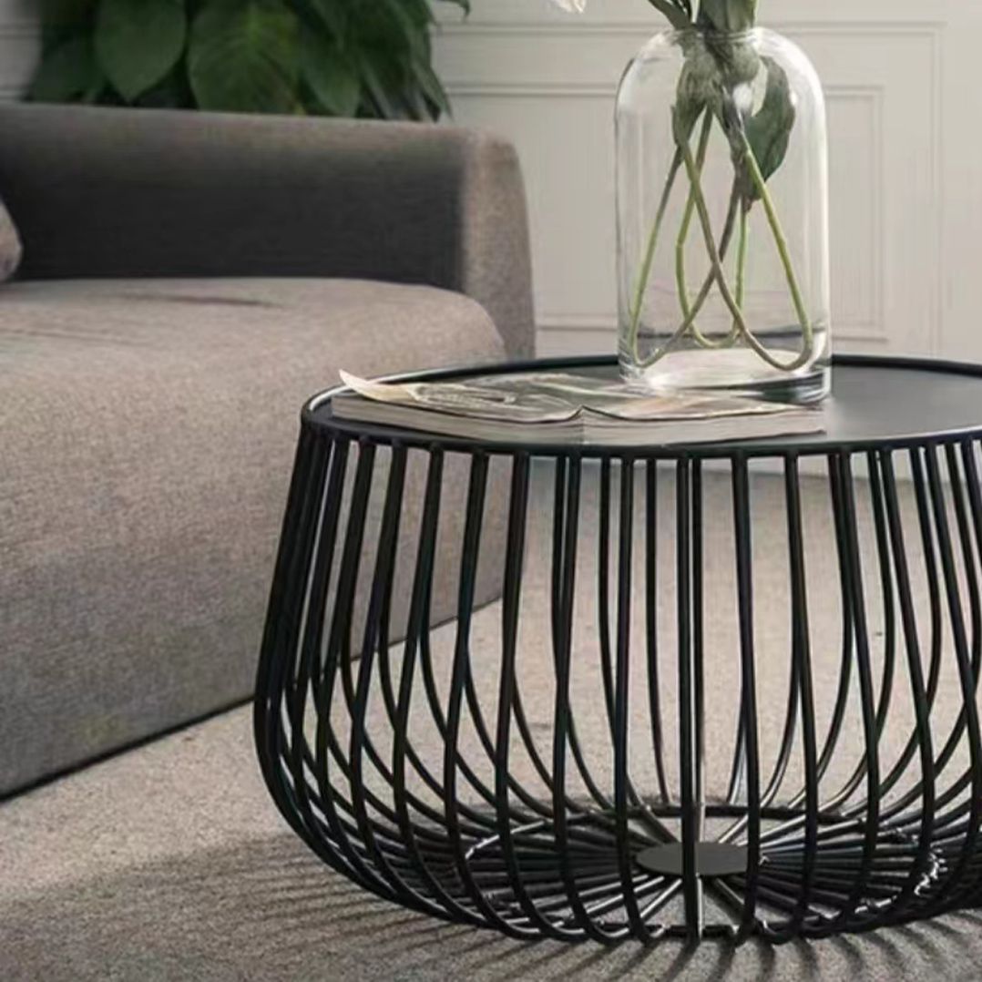 Mid-century Modern Iron Round Coffee Table, Frame Base Cocktail Table Clearhalo 'Coffee & Accent Tables' 'Coffee Tables' 'coffee_tables' 'furn' 'furn_coffee_tables' 'Furniture' 'Living Room Furniture' 1200x1200_c0ad7be4-7257-4817-9000-98464e51cafc