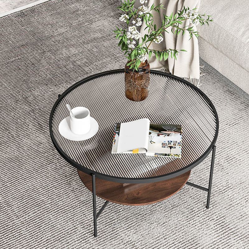 Modern Style Round Toughened Glass Table Metal 4 Legs Base Coffee Table Clearhalo 'Coffee & Accent Tables' 'Coffee Tables' 'coffee_tables' 'furn' 'furn_coffee_tables' 'Furniture' 'Living Room Furniture' 1200x1200_c0ae4dbd-ae67-422a-957a-310a411ecbcf