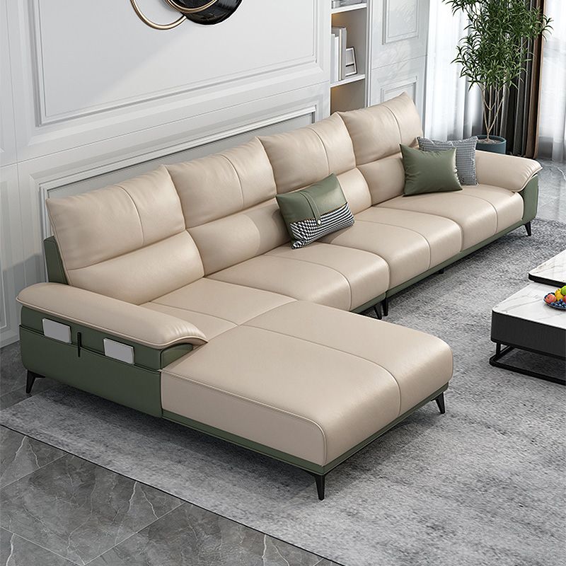 Genuine Leather High Back Pillow Top Arm Sofa and Sectional with Storage Clearhalo 'furn' 'furn_sectionals' 'Furniture' 'furniture_sectionals' 'kitchen' 'kitchen_sectionals' 'Living Room Furniture' 'Sectionals' 1200x1200_c0b1eff6-8637-4882-8ed0-4dd770199f56