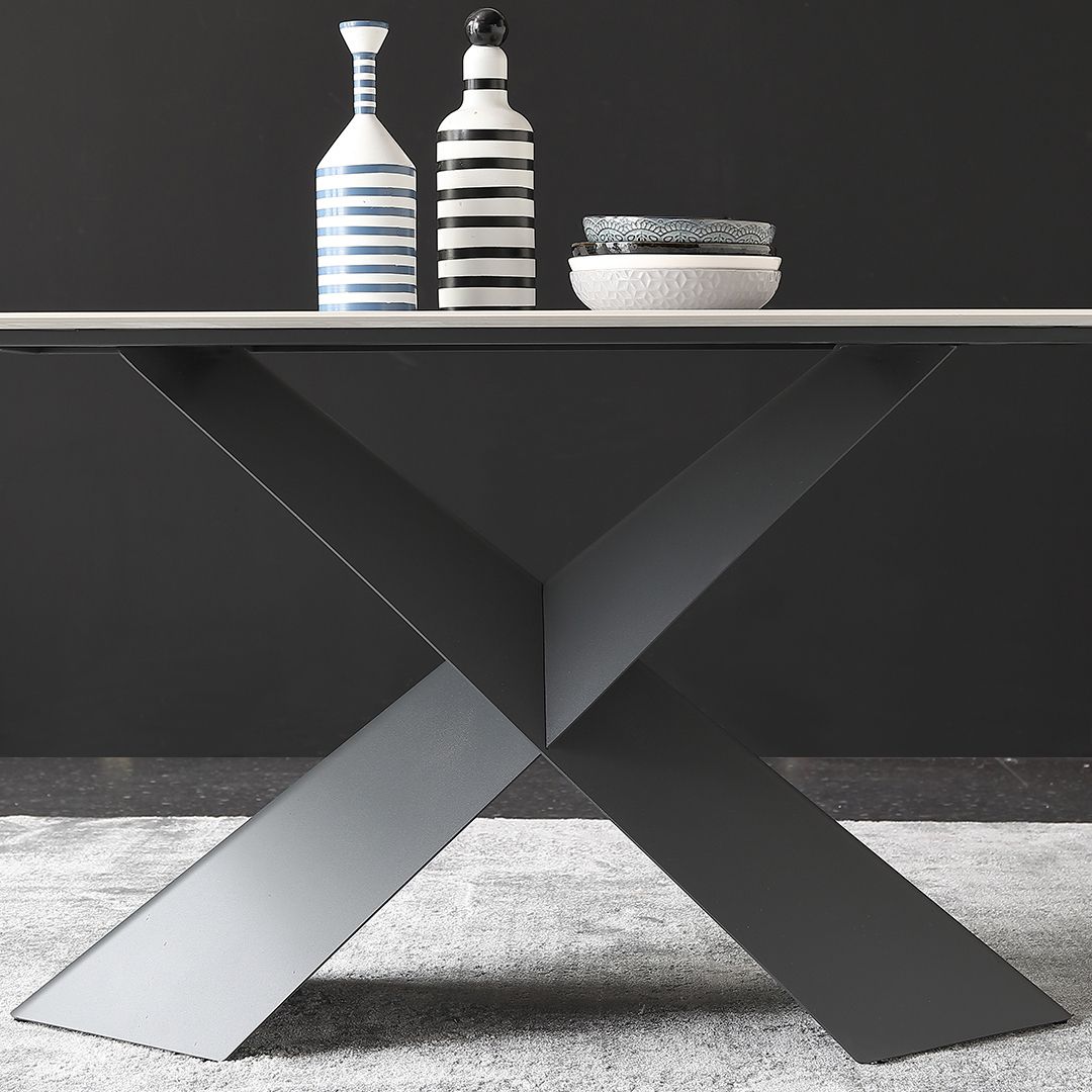 Industrial Sintered Stone Dining Table Single Pedestal Base Rectangle Table for Home Clearhalo ' dining_table' 'Dining Tables & Seating' 'Dining Tables' 'furn' 'furn_dining_table' 'Furniture' 'furniture_dining_table' 'Kitchen & Dining Furniture' 'kitchen&dining_furn' 'kitchen' 'kitchen_dining_table' 1200x1200_c0b413d4-a55c-4a39-bf51-3ebbd2467796