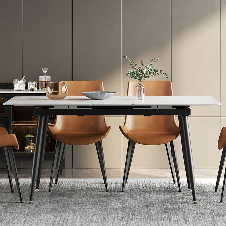 31.5''W Industrial Extendable Rectangle Table Sintered Stone Dining Table for Kitchen Clearhalo ' dining_table' 'Dining Tables & Seating' 'Dining Tables' 'furn' 'furn_dining_table' 'Furniture' 'furniture_dining_table' 'Kitchen & Dining Furniture' 'kitchen&dining_furn' 'kitchen' 'kitchen_dining_table' 1200x1200_c0b59fc4-1f60-4090-a7f8-0c93c0be680f