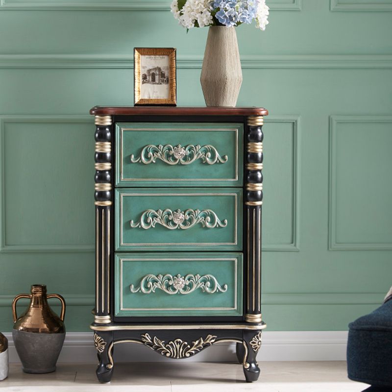 Cómoda tradicional de almacenamiento de madera de caucho para el hogar con 3 cajones