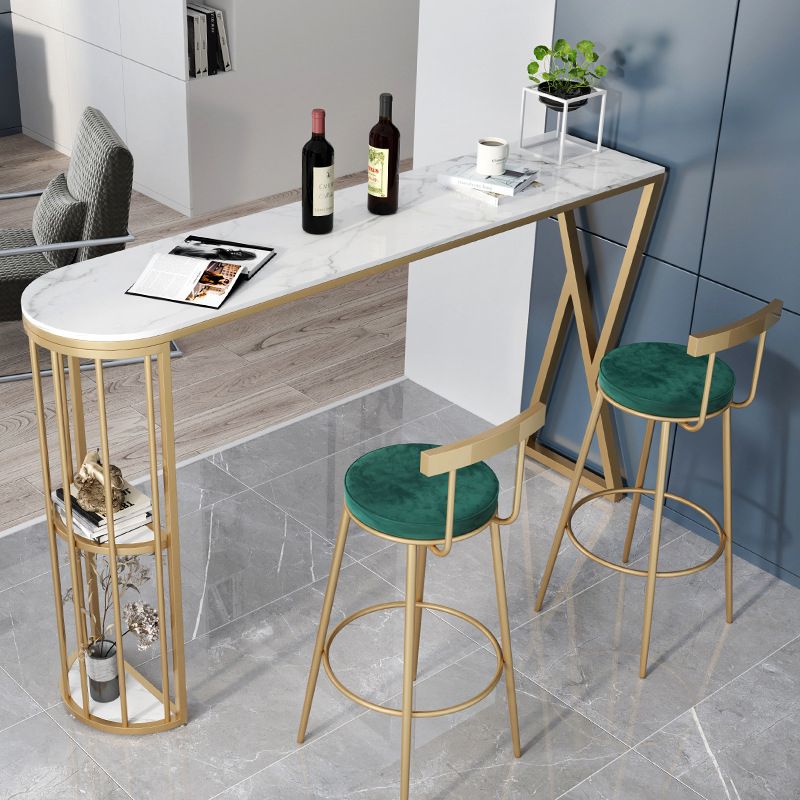 Contemporary Round Bar and Counter Stool Metal Stool with 4 Gold Legs Clearhalo 'Bar Furniture' 'Bar Stools' 'bar_stools' 'furn' 'furn_bar_stools' 'Furniture' 'furniture_bar_stools' 'Kitchen & Dining Furniture' 1200x1200_c0b9a5d1-d140-4789-aa60-8716e025be03