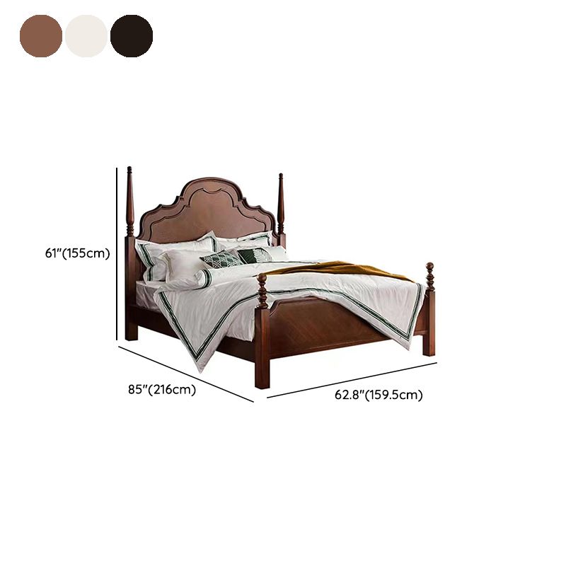 Mid-Century Modern Standard Bed Pine Wood Panel Bed with Headboard