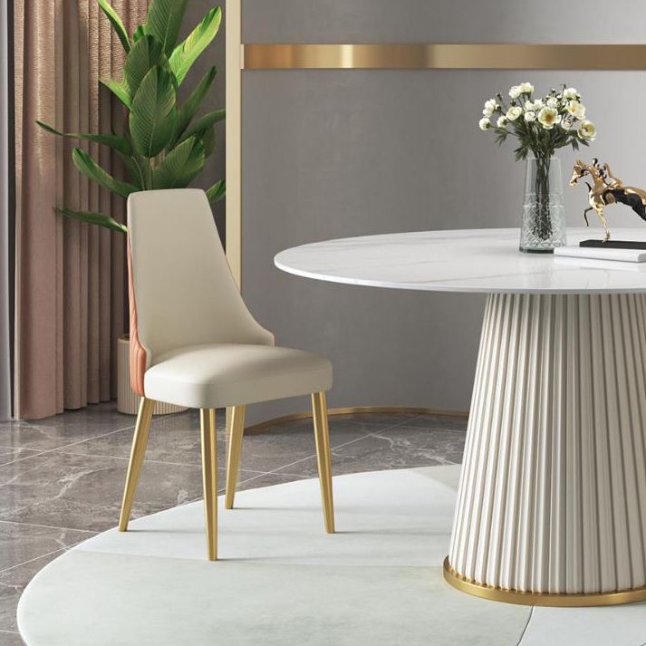 Sintered Stone Top Dining Table in White Luxury Kitchen Table with Pedestal Base