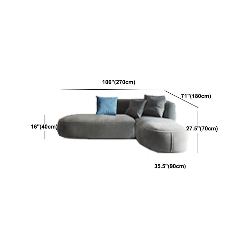 Nordic Style Velvet Sectional 27.56" H Sofa & Chaise in White/Grey