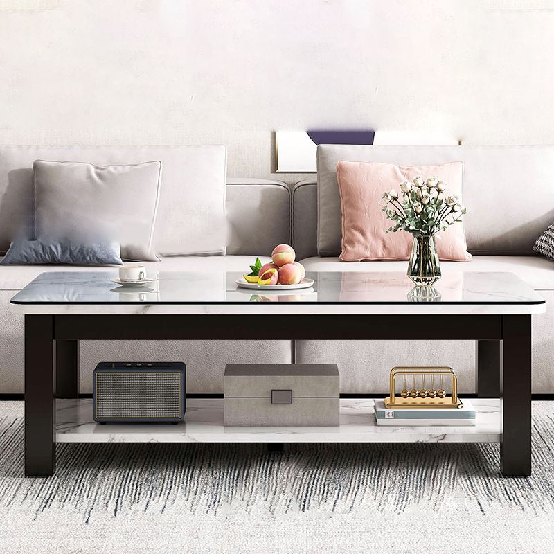 Table de cocktail rectangulaire à 4 pieds, table basse simple contemporaine avec étagère